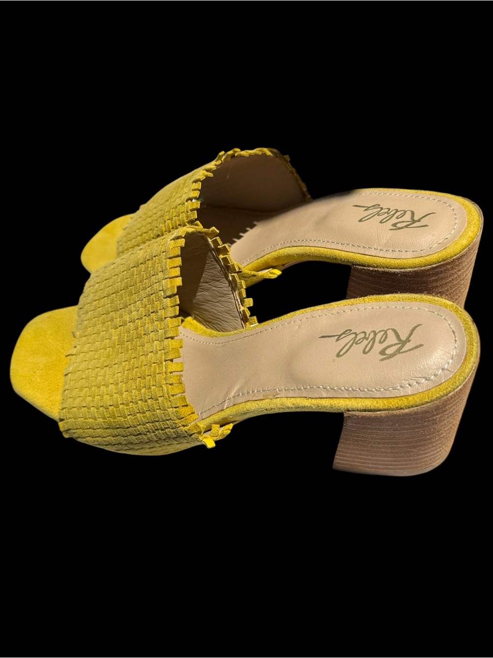 Rebel’s leather mules Mustard Yellow Woven suede Open-Toe Slide‎ Heels 10